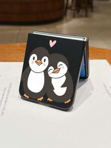 1pc Fashionable And Minimalist Skin Feel PC Material Couple Penguin Element Folding Phone Case, Can Protect And Prevent Falling: SamsungGalaxy Zflip 3/Zflip 4/Zflip 5/Zflip 6/Zflip 7/ Razr 50 Ultra/ Razr 60 Ultra/ Razr 60/ Razr 50/Galaxy Z Flip7 FE - Black - View 12