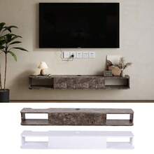 Floating TV Unit, Wall Mounted TV Cabinet, Floating Shelves With Door, Modern Entertainment Media Console Center Large Storage TV Bench For Living Room & Office 140X21.5X16cm - 白色 - 查看 7