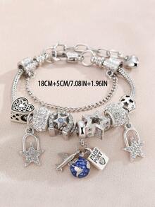 1件时尚串珠DIY手链，配有飞机和行李箱吊坠，适合日常佩戴和送礼。 - 彩色 - 查看 4