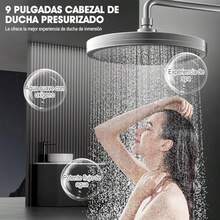 9 Pulgadas Cabezal de Ducha de Lluvia de Alta Presin, 6 En 1 Regaderas para Bao Multifuncional, ngulo Ajustable Regaderas Fija para Bao Hotel SPA, Plata Brillante, Gris Plateado - 9 pulgadas-gris plateado - Ver 3
