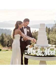 3Pcs White Wooden Mr & Mrs Wedding Signs Gift For Party Table Top Dinner Decoration, Display Stand Figures, Home Wall, Wedding Decorations - White - View 6