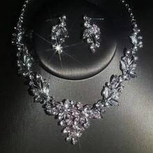 A Women's Jewelry Set, Including A Necklace And Earrings, Set With Rhinestones. Stylish, Elegant, And Luxurious, Suitable For Brides, Weddings, Banquets, Parties, And Formal Occasions. - Jewelry Set - View 2