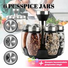 LÈRFM 360° Rotating Spice Rack, 6 Rotating Glass Jars For Kitchen Countertop, Spice Storage, Cooking And Outdoor Grilling. - Black - View 8