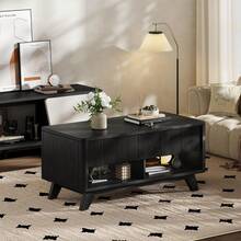 Black Lift Top Coffee Table, 47.2" Mid Century Modern Fluted Coffee Table With Storage, Rising Pull Up Wood Modern Center For Living Room, Office - 黑色 - 查看 5