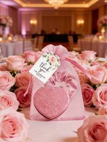 4pcs Pink Flashing Heart Folding Compact Mirrors & Hair Ties, Includes Thank You Card & Drawstring Bag, Suitable For Bridal Shower, Bachelorette Party, Birthday, Back To School, Mother's Day, Valentine's Day Gifts - Multicolor - View 5