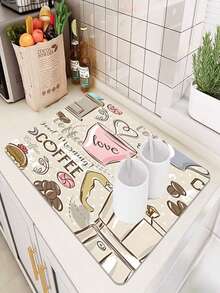 1/2pcs Rubber Drainage Mat, Coffee Theme Drainage Mat, Minimalist Style Kitchen Mat, Non-Slip Heat-Resistant Tableware Mat, Holiday Tableware Drainage Mat, Diatomite Desk Mat - Khaki Pink - View 2