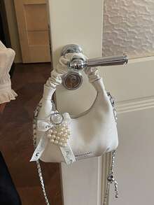 1pc Fashionable, Versatile, Minimalist, High-Quality, Niche Handbag Suitable For Outings, Commuting, With Pendant - White - View 8