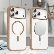 1pc Desert Gold Magnetic Transparent Acrylic Shockproof Protective Case With TPU Soft Frame And Hard Backboard, 2-In-1 Compatible With Wireless Charging Compatible With Apple 17 Pro/17 Pro Max, Apple Air, 17/16 Pro/16 Pro Max/16 Plus/16/16E/SE4/15 Pro/15 Pro Max/15 Plus/15/14 Pro/14 Pro Max/14 Plus/14/13 Pro/13 Pro Max/13/12 Pro/12 Pro Max/12/11 Pro Max/11/11 Pro And S25 Ultra, S24 Ultra, S23 FE, S22+ - Desert Gold - View 2
