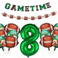 32" Green Number Foil Balloons, Football Pennant Flags, Football Shaped Balloons, Birthday Party Decorations - Green - View 8