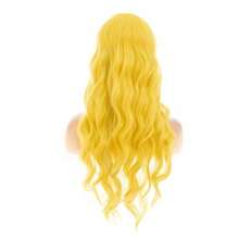 DWomens Long Curly Wavy Yellow Wigs With Bangs Cute Colorful Cosplay Custome Halloween Synthetic Wigs - 黃色的 - 查看 5