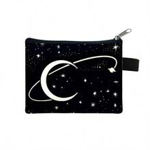1pc Ramadan Crescent Moon Print Polyester Zipper Coin Purse, Compact & Portable, Can Be Used As Key Holder, Wallet, Mini Wallet, Change Purse, Holiday Gift - Black - View 5