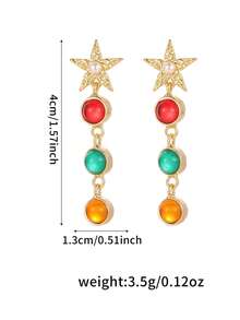 1 đôi bông tai hình ngôi sao năm cánh phong cách retro Y2K - đính ngọc trai và đá quý nhiều màu | Phụ kiện không thể thiếu cho các bữa tiệc huyền bí - Nhiều màu - Xem 6