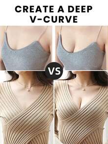 1 Pair Women Strapless Invisible Adhesive Bra, Front Closure Push Up Silicone Bra Pads, Reusable, Backless Design, Suitable For Backless Dresses, Wedding Photography - Apricot - View 7