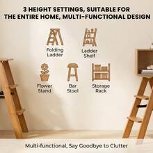 Piorlado Foldable Library Ladder Chair Step Ladders Step Chair Dual Purpose Display Stand Flower Stand For Indoor Household Spaces - Woodgrain - View 3