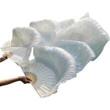 1 Pair(Left+Right) Belly Dance Fan Artificial Silk Fans,Colorful Dancing Fabric Fans,Long Folding Belly Dance Fans Dancing,Length 180cm Width 90cm - 白色 - 查看 6