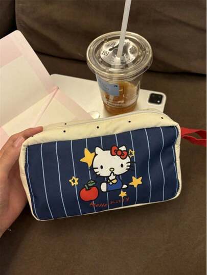 Sanrio 1개 대용량 귀여운 고양이 필통/화장품 보관 가방. 휴대용 핸드헬드 다층 스킨케어 제품 보관 가방, 학생 문구류, 신학기 선물.