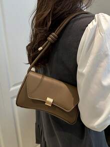 新款时尚休闲金属配件零钱包女士手提包，纯色PU皮革 - 棕色 - 查看 4