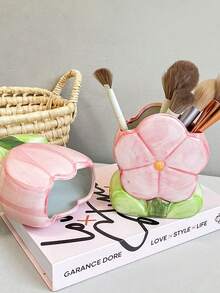 1个花卉图案化妆刷收纳架，办公笔筒，卧室桌面收纳架，房间装饰，情人节礼物 - 花朵收納 - 查看 8