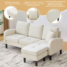 166 X 118 X 77 Cm, L-Shaped Ecksofa Mit Chaiselongue – 3-Sitzer Sofa, Atmungsaktiver Baumwoll-Leinenstoff, Kunststoffbeine, Modulares Design, Ideal Für Wohnzimmer, Apartments Und Büros - 白色 - 查看 1