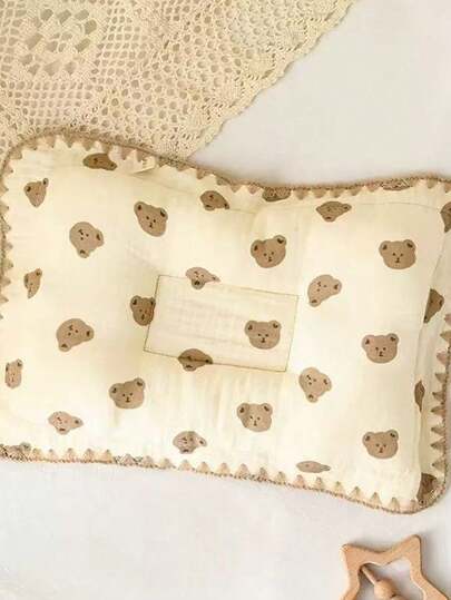 1pc Newborn Pillow, Breathable Baby Pillow, Cute Cartoon Bear Design, Soft & Comfortable, Washable, Suitable For Baby Boys And Girls