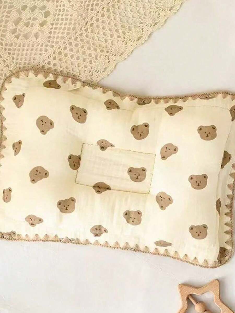 1pc Newborn Pillow, Breathable Baby Pillow, Cute Cartoon Bear Design, Soft & Comfortable, Washable Infant Pillow - 40*25cm - View 1