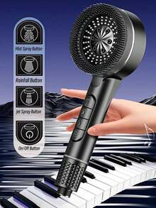 三件套钢琴造型淋浴喷头套装，包含手持式过滤器、硅胶按摩刷、高压过滤器、4种可调节喷淋模式、开关、可拆卸软管和ABS支架 - 黑色 - 查看 3