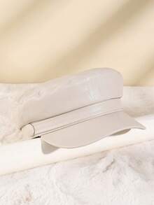 1pc Spring/Autumn Women's Hat, Korean Fashion Leather Flat Top Newsboy Cap, Stylish Beret Painter Military Hat - Multicolor - View 4