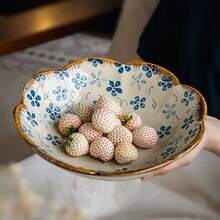 1 Stück wunderschöne blumenförmige 23 cm chinesische Keramikschüssel, große Servierschüssel für Restaurant, Salatschüssel, Obstschüssel - Verschiedenfarbig - Übersicht 7