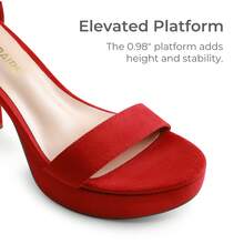 Women Platform Chunky High Heeled Sandals Ankle Strap Open Toe 4-Inch Block Heels Dress Shoes For Wedding Party Evening - 紅色 - 查看 6
