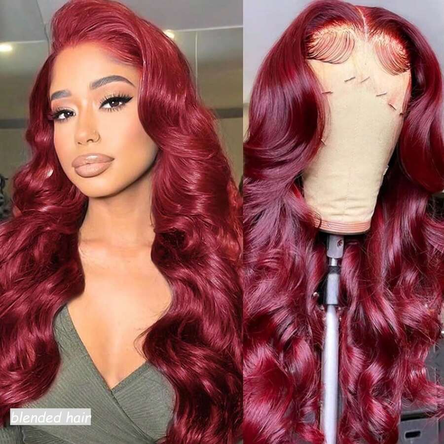 26 Inch 99J Burgundy 180% Density 13x4 Invisible HD Lace Front Human Blended Hair Wig Put Cut Put On And Go Straight Lace Closure Wigs Bye Bye Knots Glueless Pre Plucked Virgin Brazilian Human Blended Hair Long Wig With Baby Hair 10-36 Inch - S99J/BUG - View 1