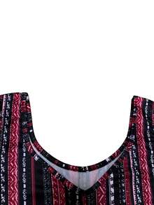 Spring & Summer Geometric Pattern Off-Shoulder V-Neck Dress, Casual Summer Spaghetti Strap Dress, Flowy Daily Mini Dress, Sexy Vacation Outfit, Casual Skirt - Multicolor - View 6