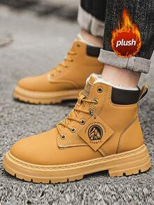 Botas de nieve para hombres 2024 Otoño/Invierno Nuevo Fondo grueso Aumentado Altura Antideslizante Resistente al desgaste Forro de felpa PU engrosado Impermeable Resistente al aceite Botas de montar de invierno para hombres Resistente al frío Suela blanda Superficie suave Ligero Cómodo Botas casuales de caña alta con cordones y punta redonda, Talla grande 48, Adecuado para exteriores, viajes, vacaciones, transporte diario de negocios, trabajo, ropa de trabajo de hombres - Caqui - Ver 5