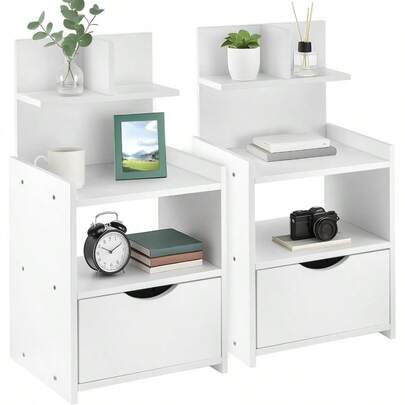 Stylish Wooden Bedside Table With Drawer, Multifunctional Storage Cabinet For Bedroom, Living Room, Hallway, And Bathroom Furniture 60x32.5x25.5cm