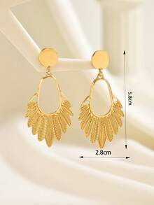 1 Pair Minimalist Leaf Design Earrings, Fashionable & Elegant, Suitable For Daily Wear - Gold - View 5
