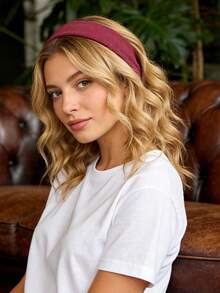 1条简约纯色针织罗纹弹力发带，窄款运动瑜伽发带，男女通用，休闲涤纶材质 - 彩色 - 查看 5