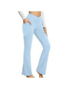 High-Waist Seamless Peach Hip Yoga Pants, Light Blue Tight-Fit Stretch Leggings For Workout, Gym, And Activewear - 藍色 - 查看 2