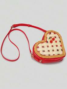 Túi đeo chéo hình trái tim ngọt ngào, túi đeo vai màu đỏ dễ thương trang trí hình quả anh đào dành cho nữ, ốp điện thoại nhỏ xinh cho các cô gái, món quà Valentine hoàn hảo dành cho bạn gái. - Đỏ - Xem 3