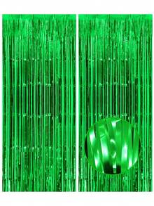 4pcs Metallic Foil Fringe Curtain Backdrop Decor, Party Background Metallic Foil Fringe Curtain, 1st Birthday Party Supplies, Baby Shower Decorations, Gender Reveal Party, Girl Baby Shower Decor - Green - View 10