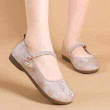 Nuevos Zapatos de Perla Estilo Chino 2025 Primavera Verano Cómodos Suela Suave Zapatos Mary Jane Estilo Antiguo Zapatos Hanfu - Rosa - Ver 2
