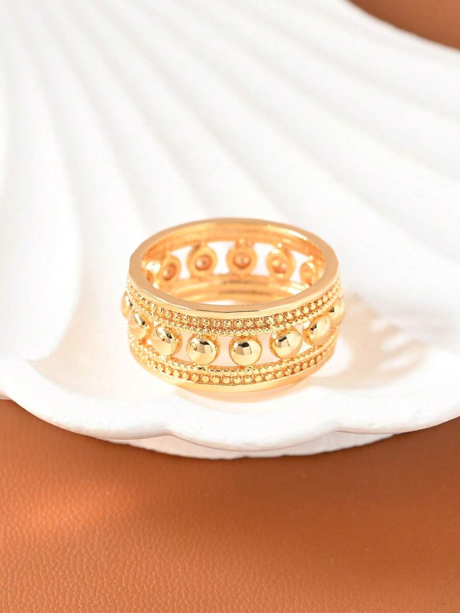 1枚时尚中性风格18K镀金戒指，精致时尚，男女皆宜，适合日常佩戴、派对及各种其他场合。也适合作为节日礼物。 - 金色 - 查看 1