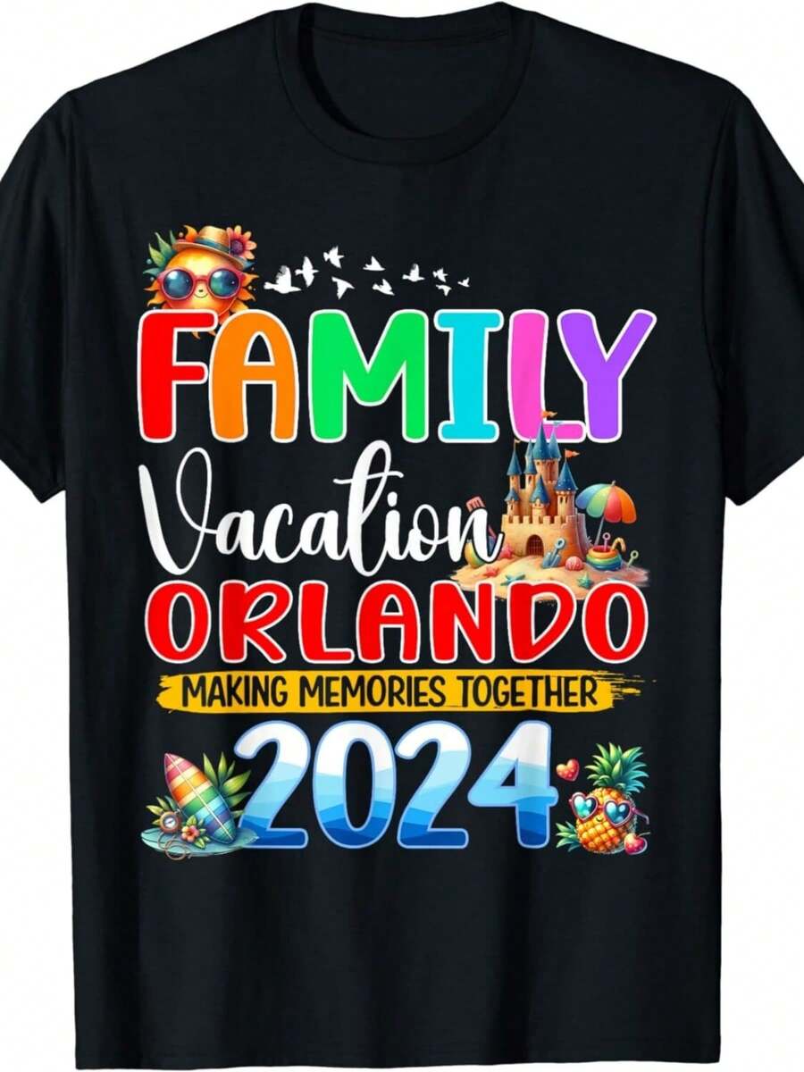 Family Vacation Orlando 2024 Day Summer Matching Group Gift Uni T-Shirt - Black 7 - View 1