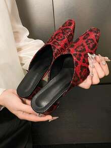 Women's Square Toe Slip-On Sandals, Burgundy Chunky Heel, Closed Toe Mules Slides Backless Loafers Suitable For Summer And Commuting - Burgundy - View 4