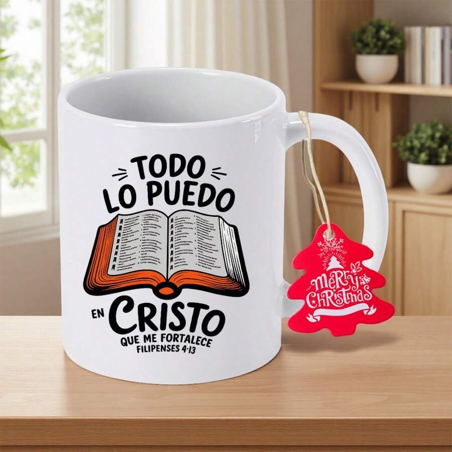 Inspirational Spanish Bible Verse Coffee Mug - 11oz Ceramic Cup With Todo Lo Puedo En Cristo (I Can Do All Things Through Christ Who Strengthens Me) - Hand Wash Only, Biblical Idea, Home Or Office Use, Inspirational Coffee Mug - 黑色的- - 查看 1