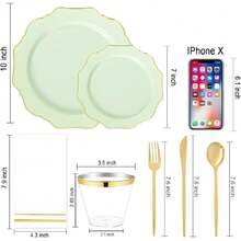 175Pcs Sage Green Plastic Plates With Gold Rim - Disposable Sage Green Plates 25guest Disposable Dinnerware Ideal For Party/Wedding/Spring Party,38869419 - màu xanh lá - Xem 5