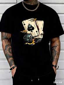 (220 Cotton-Shirt)    Summer Round Neck Short Sleeved Casual Cotton   Poker-White And Navy Off--Shoulder Cropped TopUnisex Casual-Shirts - màu đen - Xem 4