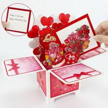 3D立体弹出式情人节贺卡，心形图案盒装贺卡，带留言卡和信封，适用于周年纪念日、情人节（尺寸：1-3.5*3.5英寸） - 情人節卡片 - 查看 1