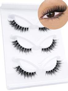 3 par slingriga älvfransar, kattögonfransar, genomskinliga band, konstgjorda minkfransar, naturliga långa lösögonfransar, mjuka och lätta lösögonfransar, naturligt utseende, helremsa, svansförlängning, fransförlängning, perfekt för yrkeskläder - Cat eye Ögonfransar - Visa 5