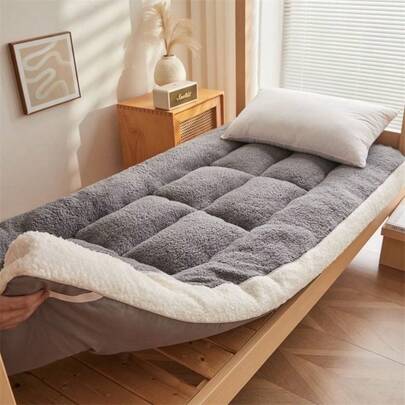 1pc Foldable Japanese Style Mattress Topper Soft Milk Fleece Floor Futon Pad Hotel-Quality Elastic Corner Straps For Tatami Bed Soft Fluffy Warm Winter Bedding Mat Machine Washable Home Dorm Decor
