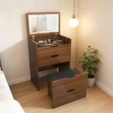 3-In-1 Vanity Desk With Mirror & Stool, Flip Top Makeup Dressing Table, Compact Storage For Bedroom, Bathroom, Dressing Room(18.9"L, Walnut) - Dài 23,62 inch, màu gỗ óc chó. - Xem 12