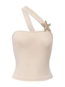 ARA CHIC Women's Apricot Sexy Off-Shoulder Cropped Top, American Street Style, Stylish Design, Slim Fit, Versatile & Practical, High Elasticity, Suitable For Beach Vacation, Spring/Summer New 2026 - Apricot - View 7